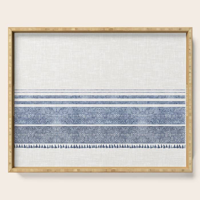 French Linen Chambray Tassel Serving Tray