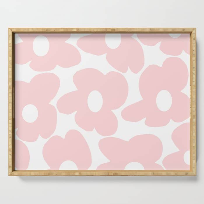 Large Baby Pink Retro Flowers On White Background #Decor #Homestorie #Buyart Serving Tray