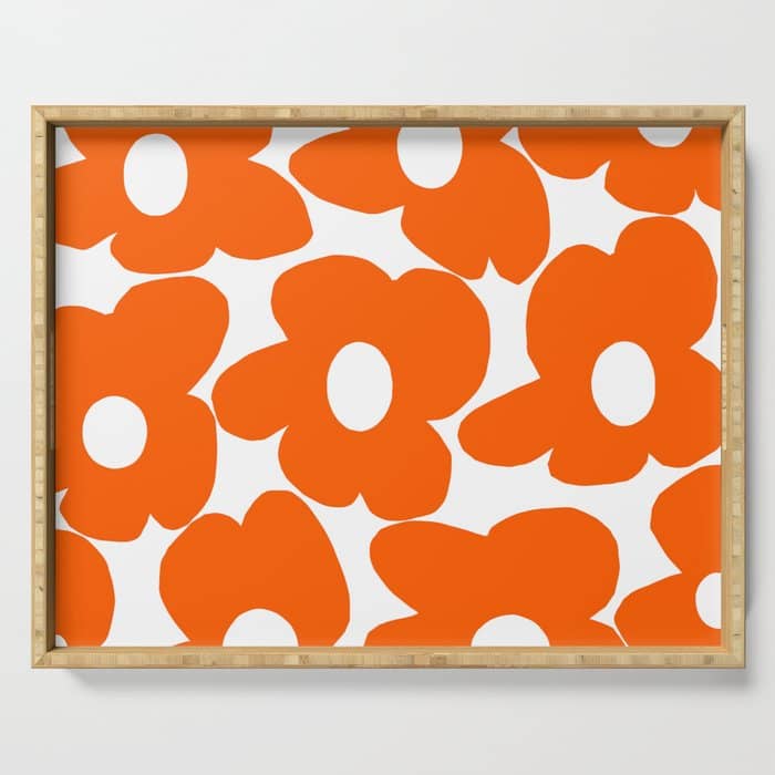 Orange Retro Flowers White Background #Decor #Homestorie #Buyart Serving Tray