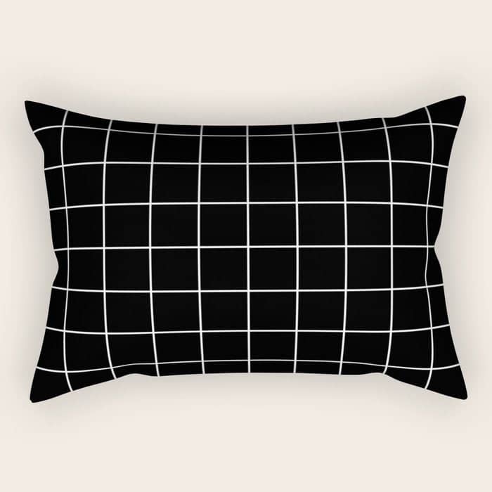 Grid Pattern Line Stripe Black And White Minimalist Geometric Stripes Lines Drawing Rectangular Pillow