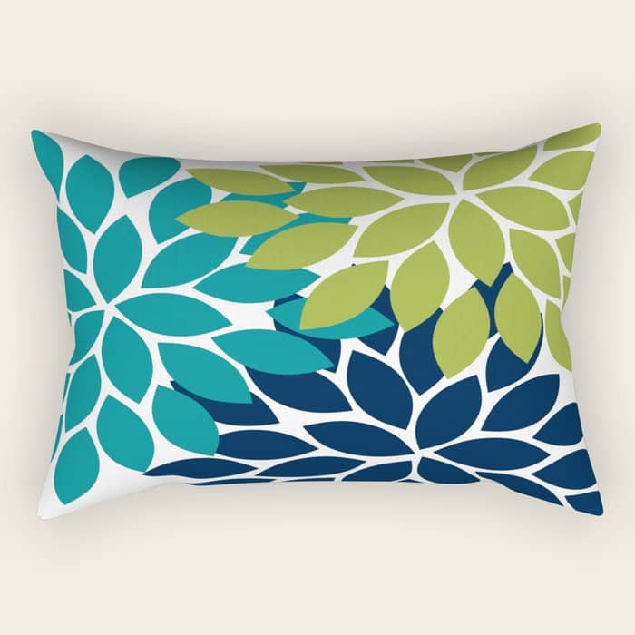 Bold Colorful Teal Green Navy Dahlia Flower Burst Petals Rectangular Pillow