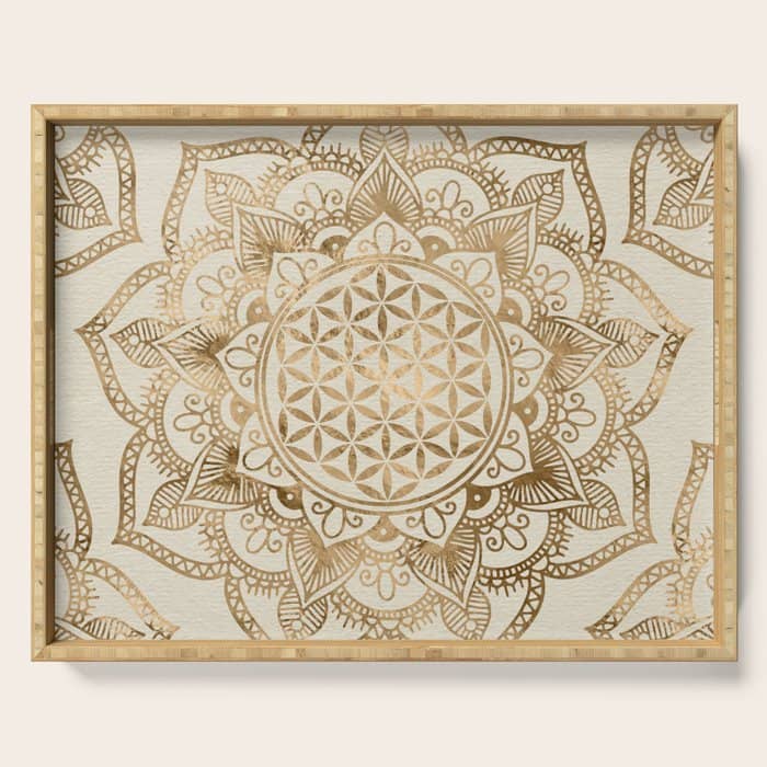 Flower Of Life In Lotus - Pastel Golds And Canvas Serving Tray