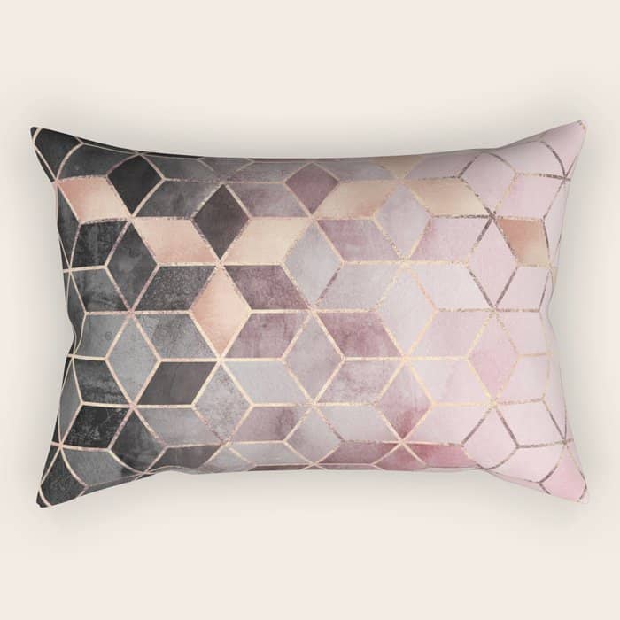 Pink And Grey Gradient Cubes Rectangular Pillow