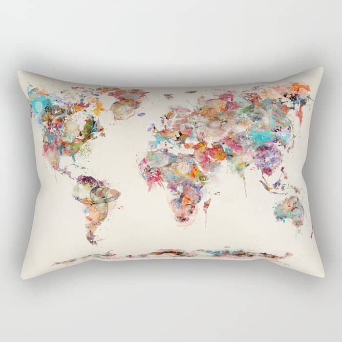 World Map Watercolor Deux Rectangular Pillow