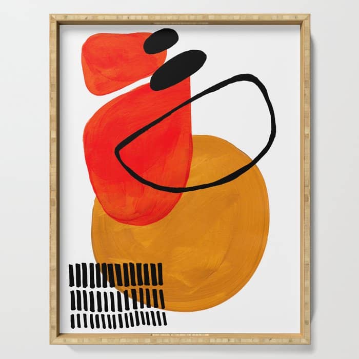 Mid Century Modern Abstract Vintage Pop Art Space Age Pattern Orange Yellow Black Orbit Accent Serving Tray