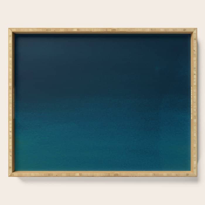 Navy Blue Teal Hand Painted Watercolor Paint Ombre Serving Tray