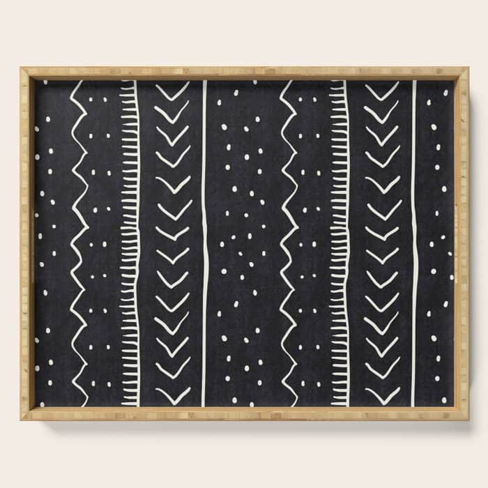 Cute Geometric Stripe In Black And White Serving Tray