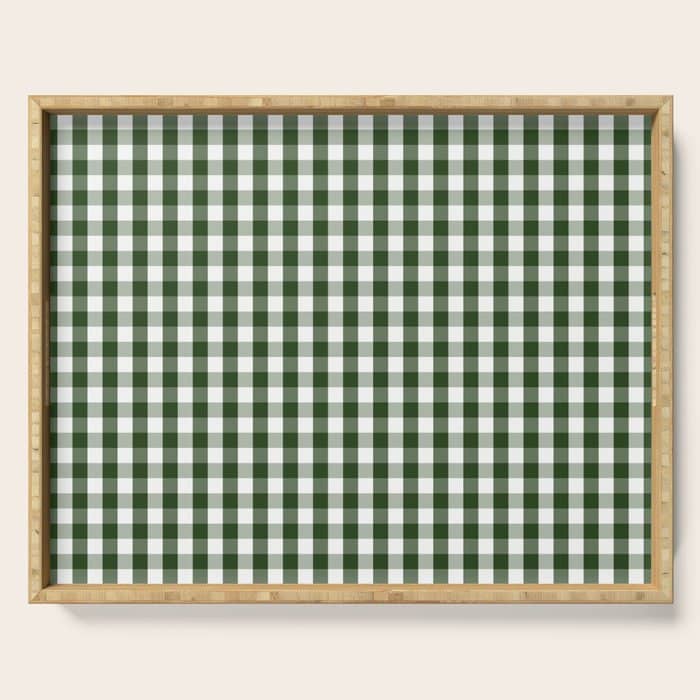 Dark Forest Green And White Gingham Check Serving Tray