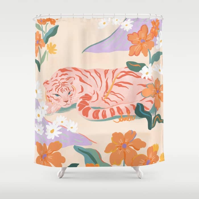 Pink Tiger In Wild Garden  Shower Curtain