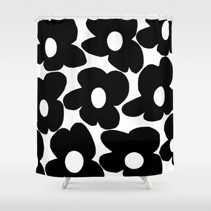 Black Retro Flowers White Background #Decor #Homestorie #Buyart Shower Curtain