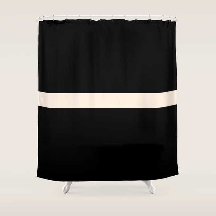 Single Stripe Minimalist Modern Color Block In Almond Cream And Black Shower Curtain