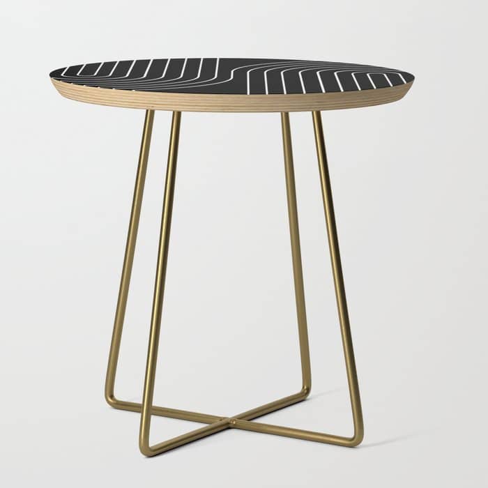 Minimal Line Curvature Ii Black And White Mid Century Modern Arch Abstract Side Table