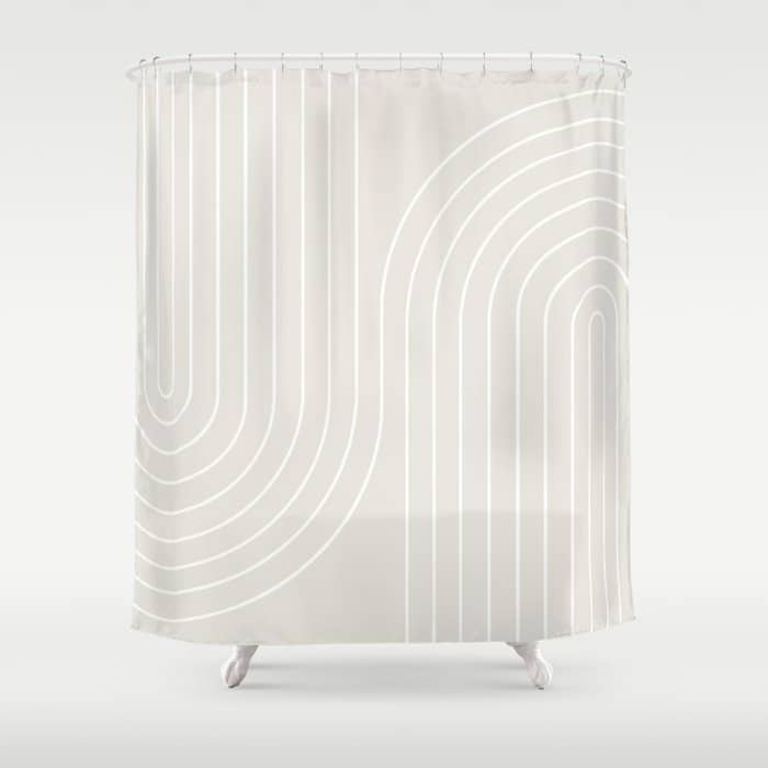 Minimal Line Curvature Xi Natural Off White Mid Century Modern Arch Abstract Shower Curtain