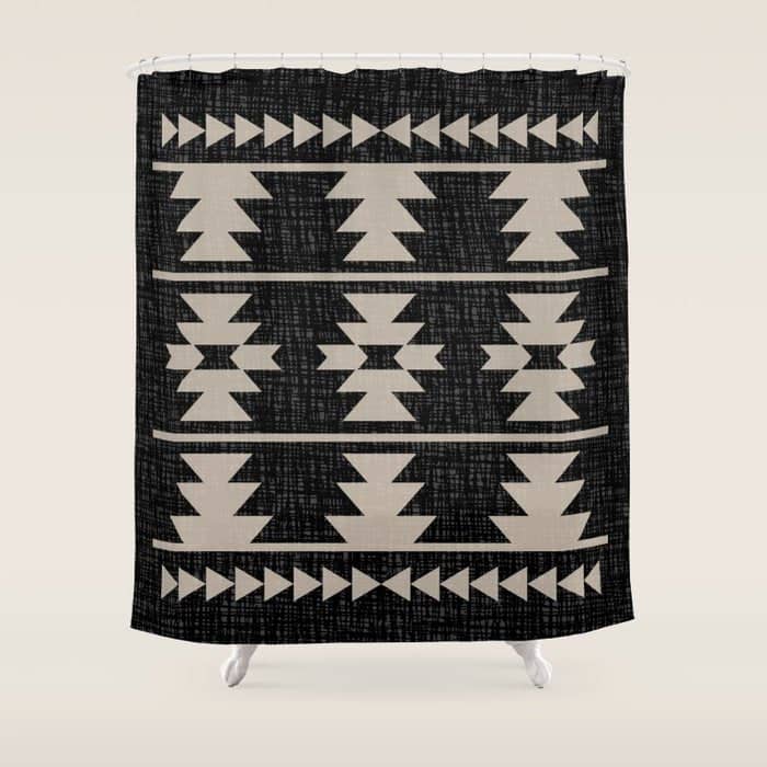 Southwestern Pattern 129 Black And Linen Shower Curtain