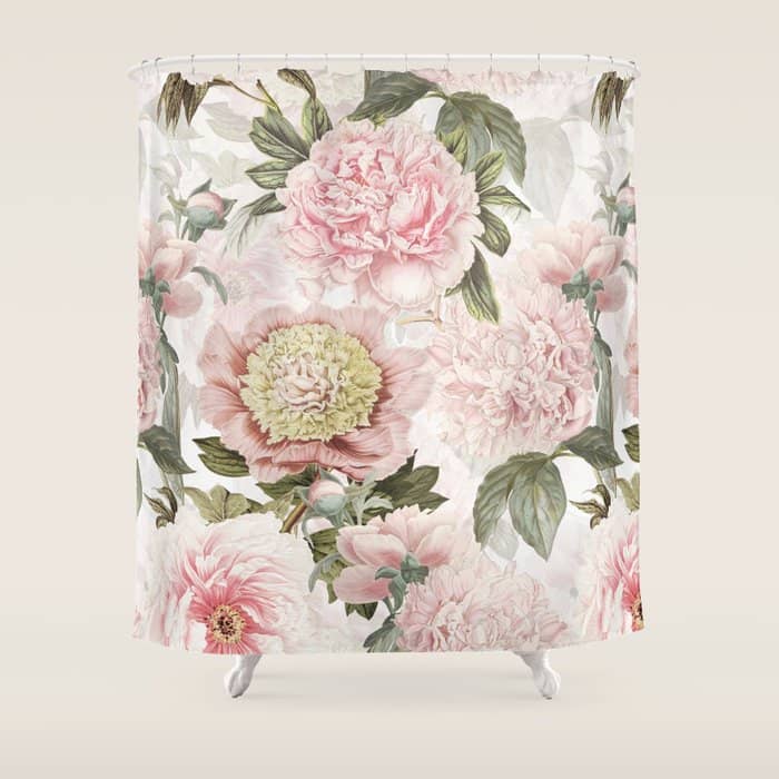 Vintage & Shabby Chic - Antique Pink Peony Flowers Garden Shower Curtain