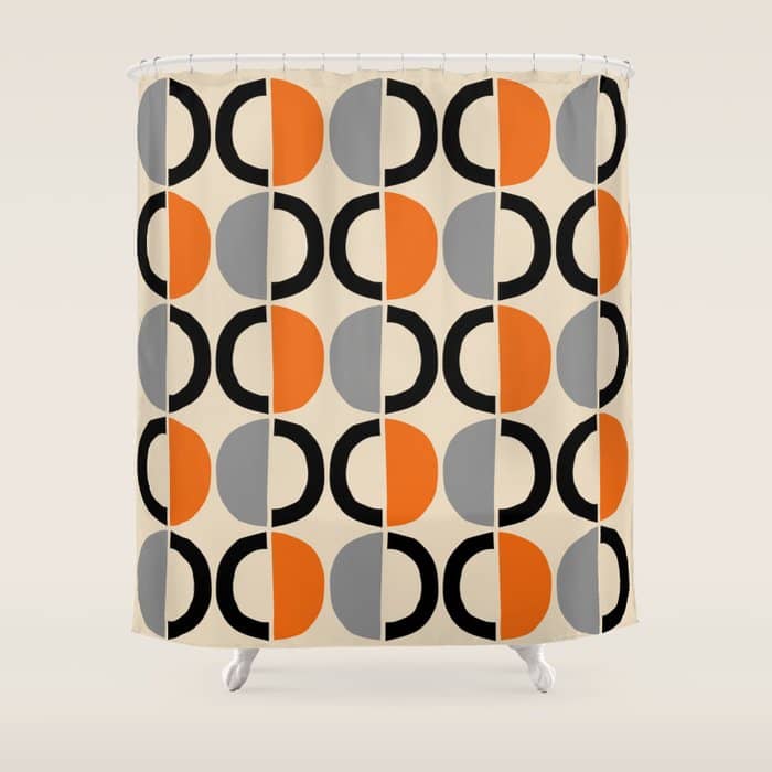 Mid Century Decor 548 Beige Black Gray And Orange Shower Curtain