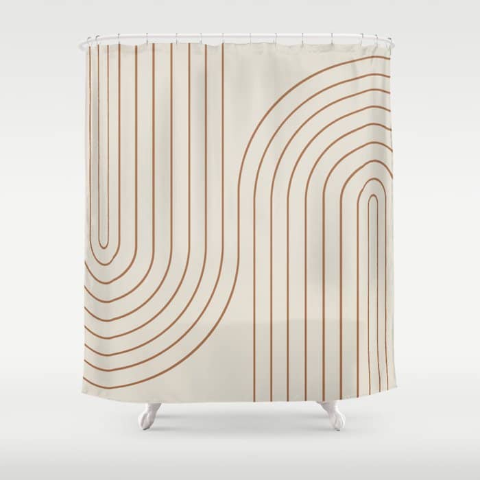 Minimal Line Curvature Vi Earthy Natural Mid Century Modern Arch Abstract Shower Curtain