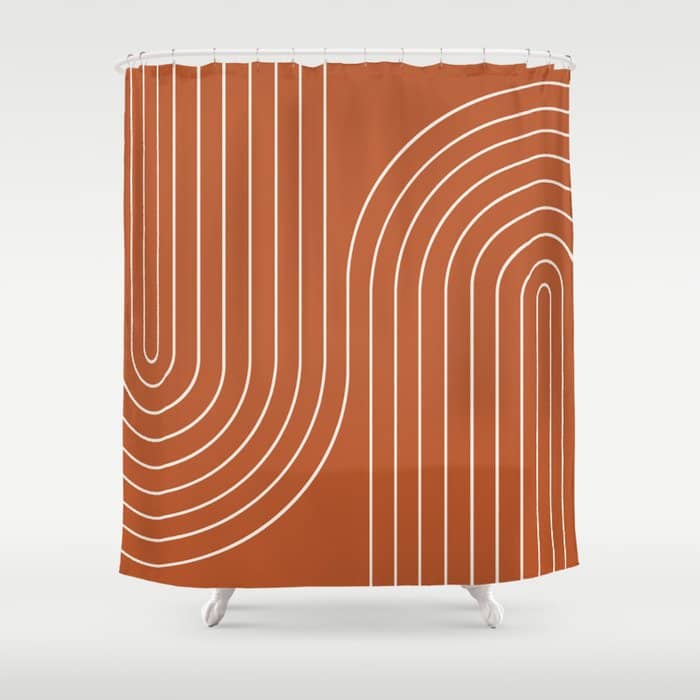 Minimal Line Curvature Ix Red Mid Century Modern Arch Abstract Shower Curtain