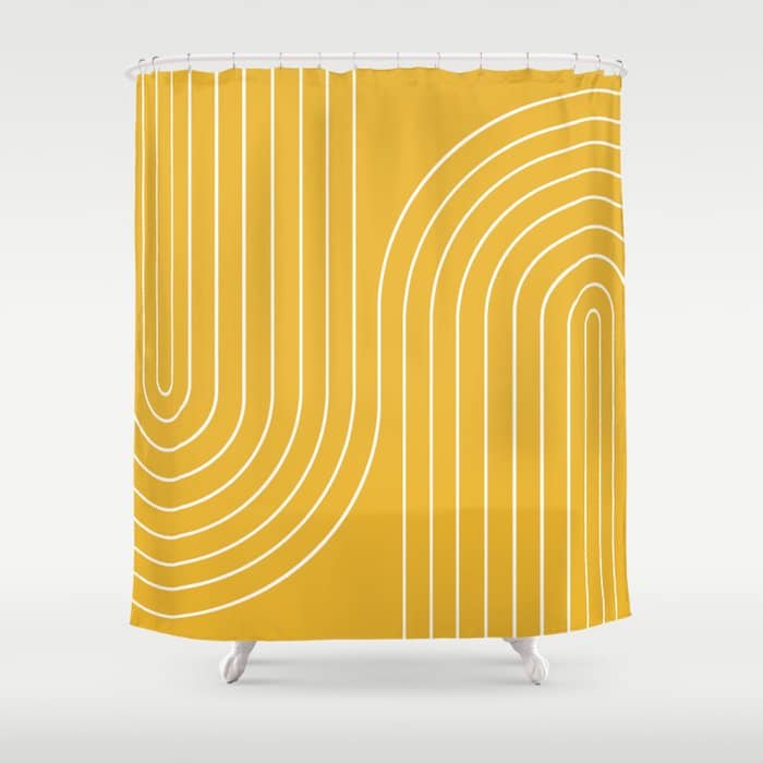 Minimal Line Curvature Viii Golden Yellow Mid Century Modern Arch Abstract Shower Curtain
