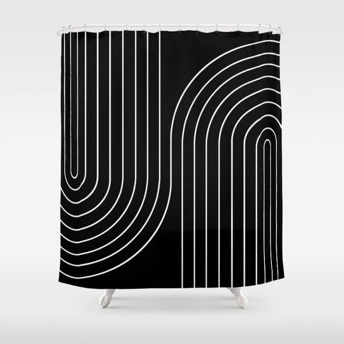 Minimal Line Curvature Ii Black And White Mid Century Modern Arch Abstract Shower Curtain