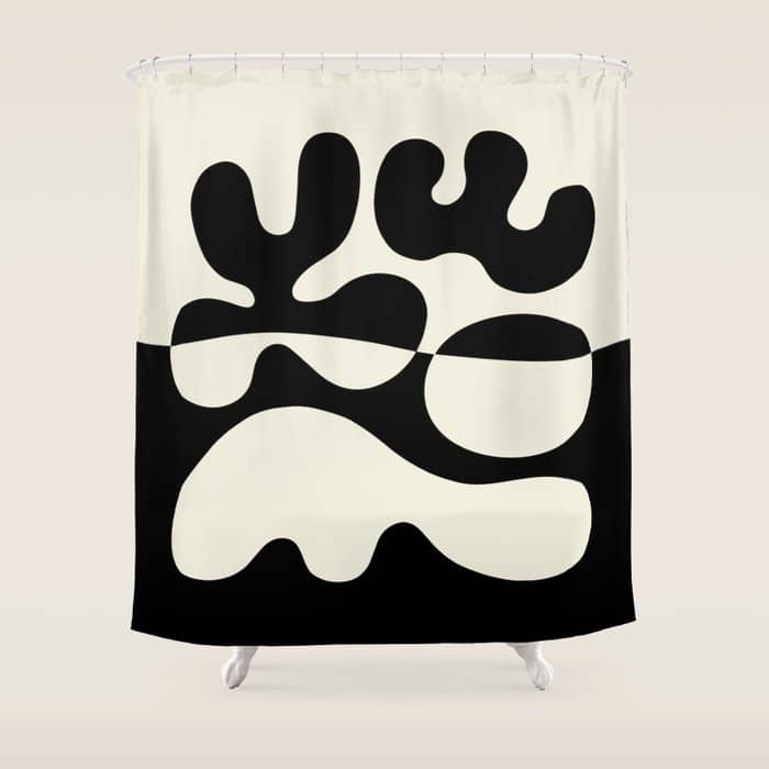 Mid Century Modern Organic Abstraction 235 Black And Ivory White Shower Curtain