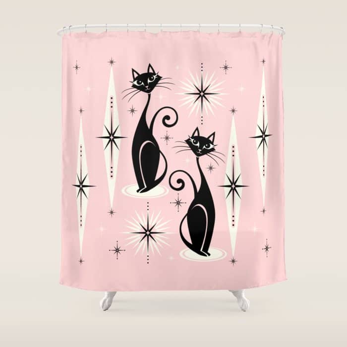 Mid Century Meow Retro Atomic Cats ©Studioxtine Shower Curtain