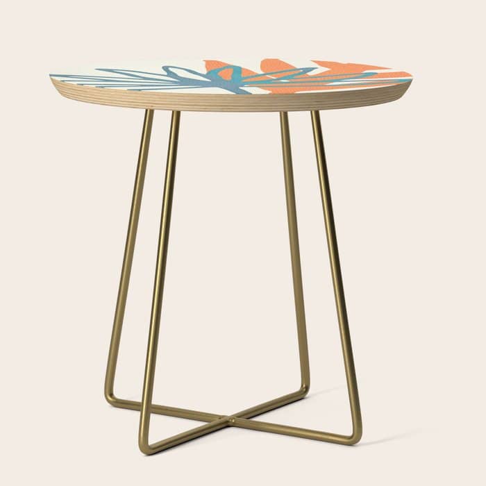 Mid Century Nature Print / Teal And Orange Side Table