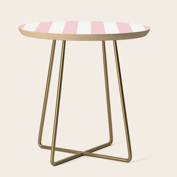 Large White And Light Millennial Pink Pastel Circus Tent Stripe Side Table