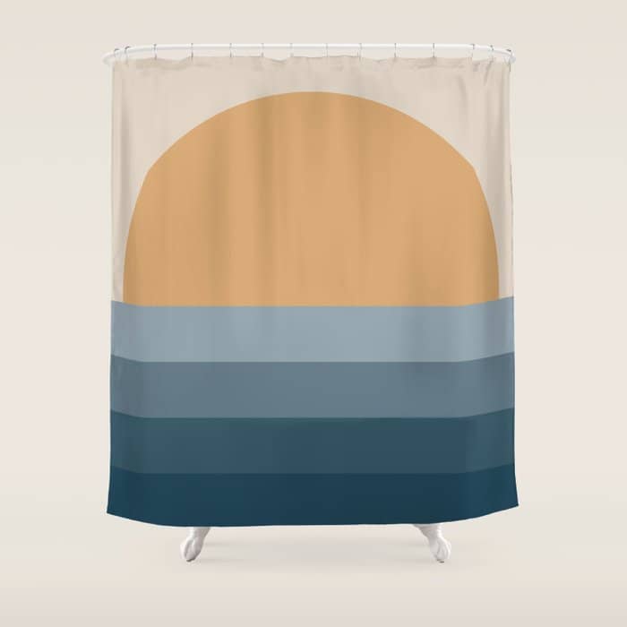 Minimal Retro Sunset Sunrise - Nautical Ocean Blue Shower Curtain