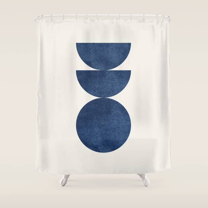 Woodblock Navy Blue Mid Century Modern Shower Curtain