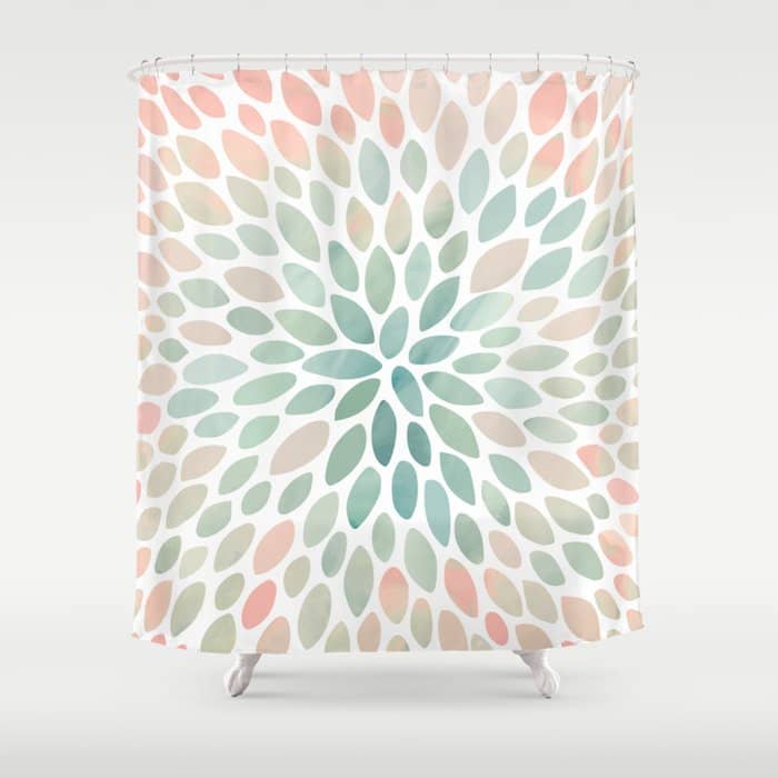 Floral Bloom, Abstract Watercolor, Coral, Peach, Green, Floral Prints Shower Curtain
