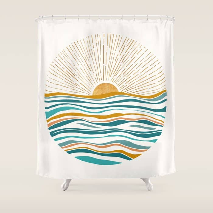 The Sun And The Sea - Gold And Teal Shower Curtain