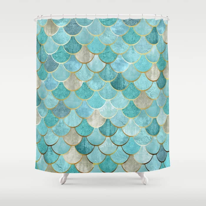 Moroccan Mermaid Fish Scale Pattern, Aqua,Teal Shower Curtain