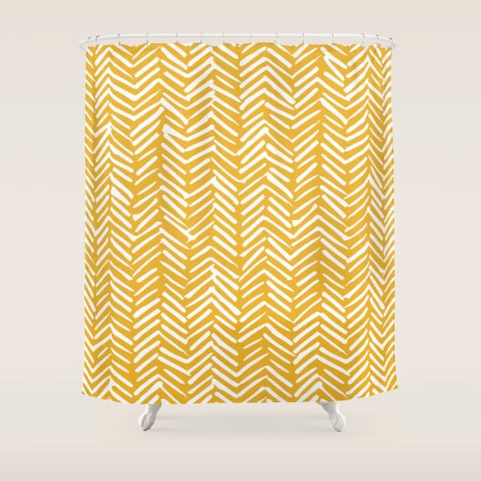 Boho Abstract Herringbone Pattern, Summer Yellow Shower Curtain