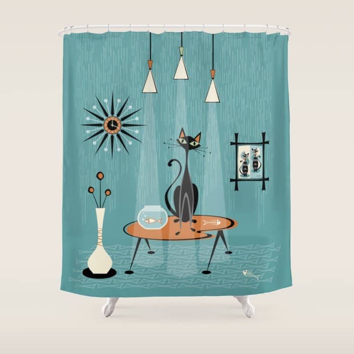 Mid Century Mishchief/ Cat Red Handed I Shower Curtain