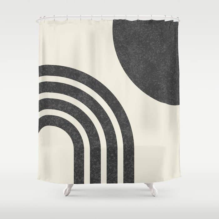 Mid Century Modern - Sun And Rainbow Black And White Shower Curtain