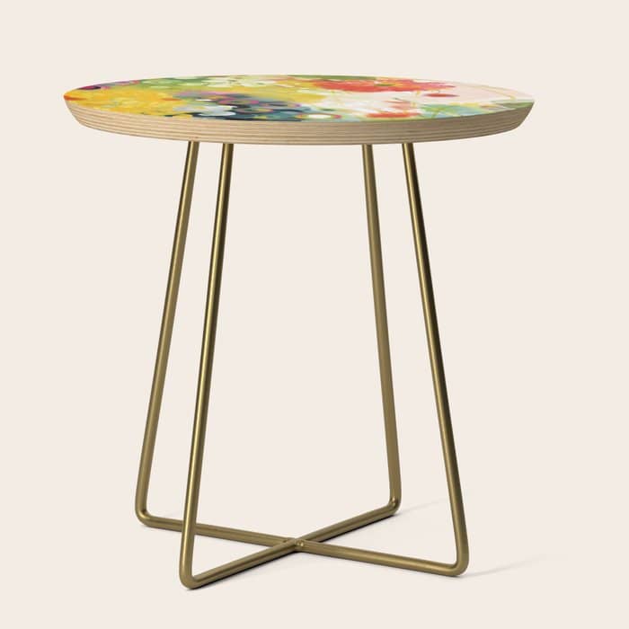 Abstract Floral Art In Yellow Green And Rose Magenta Colors Side Table