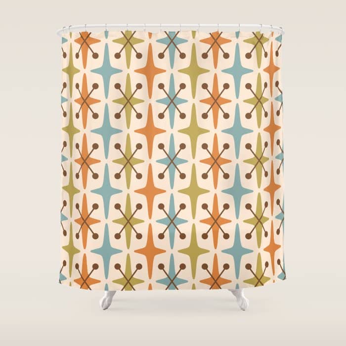 Mid Century Modern Googie Star Pattern Mid Mod Shower Curtain