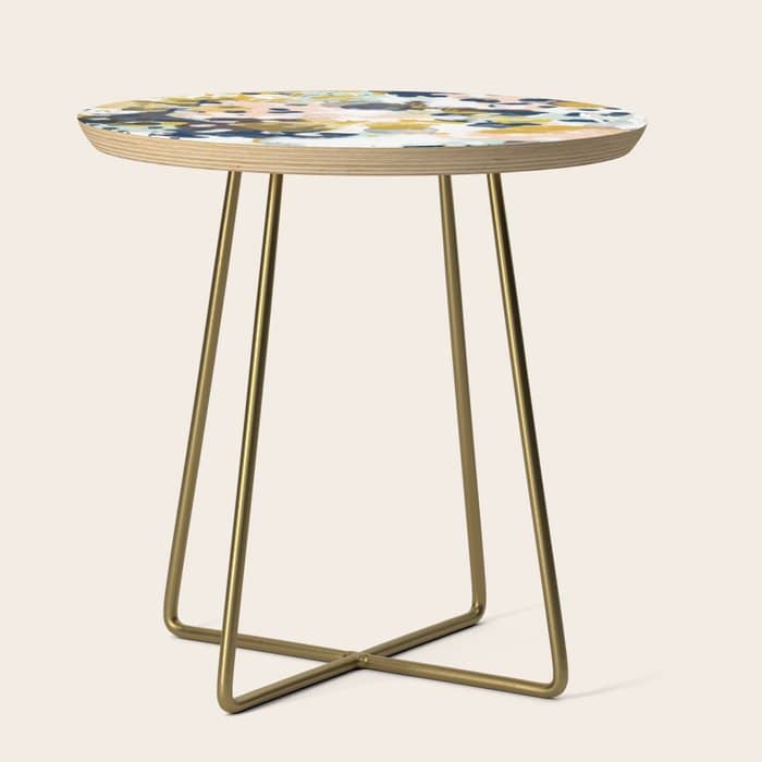 Sloane - Abstract Painting In Modern Fresh Colors Navy, Mint, Blush, Cream, White, And Gold Side Table
