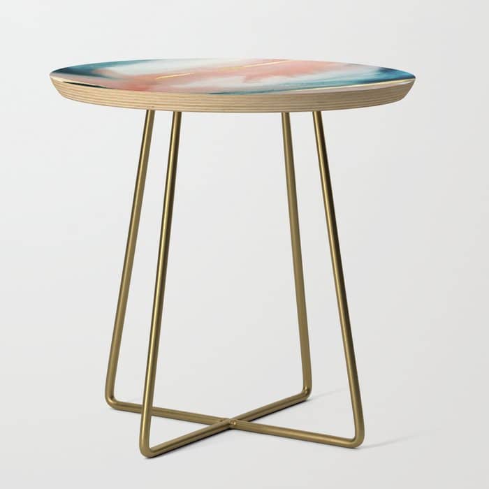 Celestial [3]: A Minimal Abstract Mixed-Media Piece In Pink, Blue, And Gold By Alyssa Hamilton Art Side Table