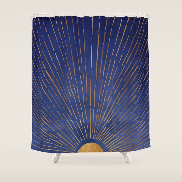Twilight Blue And Metallic Gold Sunrise Shower Curtain