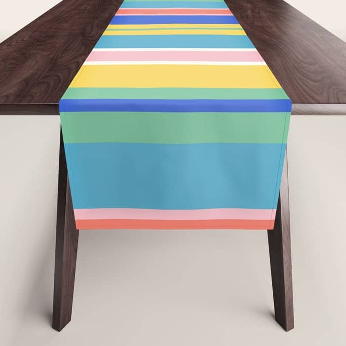Colorful Geo Chain Vertical Stripes Geometric Color Block Pattern In Cheerful Contemporary Colors Table Runner