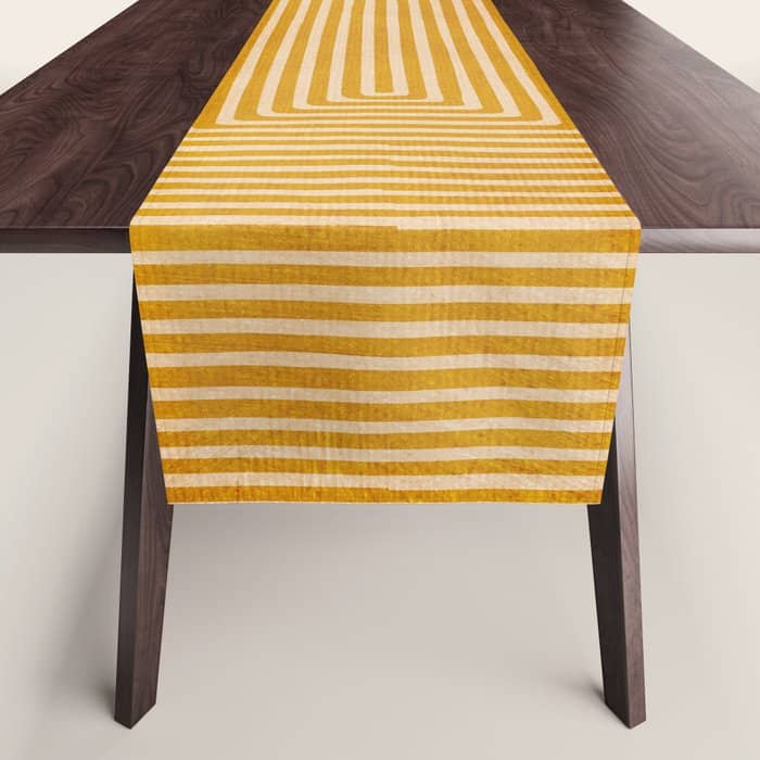 Mustard Geometric Lines Drawing Modern Artwork Table Runner