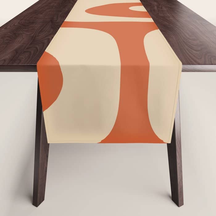 Mid Century Modern Piquet Abstract Pattern In Mid Mod Burnt Orange And Beige Table Runner