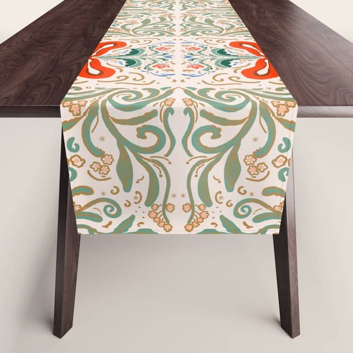 Whimsical Holiday Bows And Florals Pattern  Festive Folk Art Inspired Design Table Runner