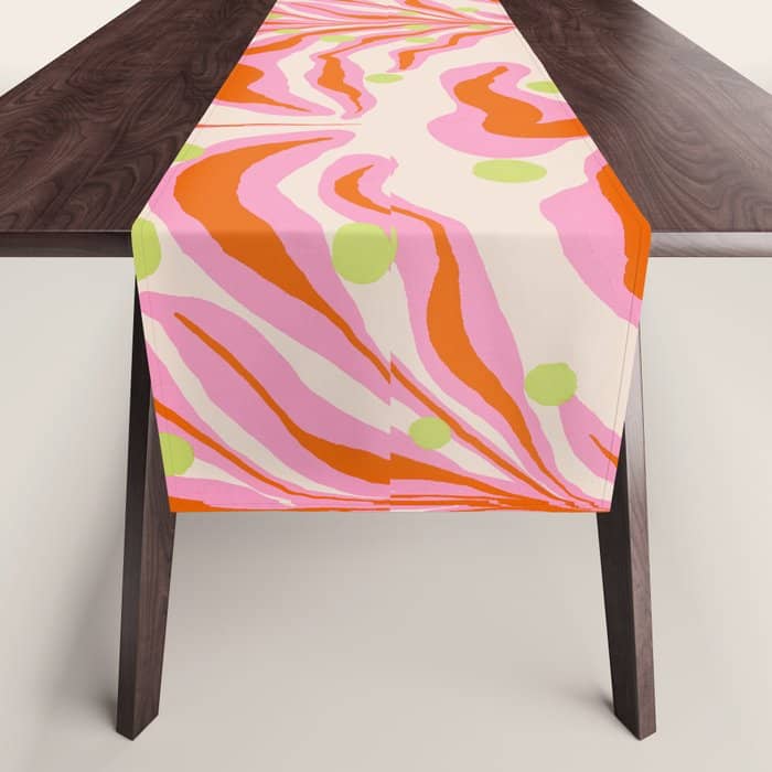 Vibrant Modern Botanical Pattern Whimsical Floral Abstract Table Runner