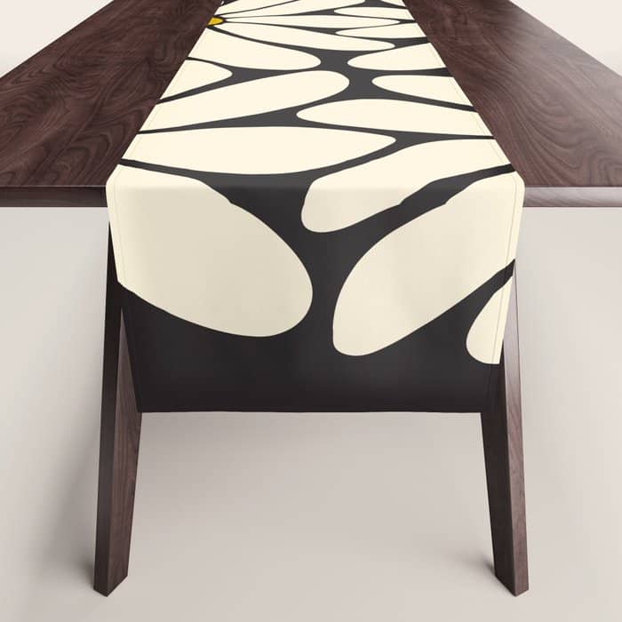 Big Daisy - Groovy Flower - Black, White And Yellow Table Runner
