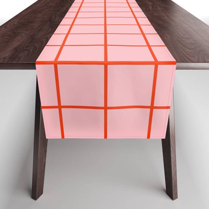 Grid Lines Pink And Red Orange Geometric Pattern Table Runner
