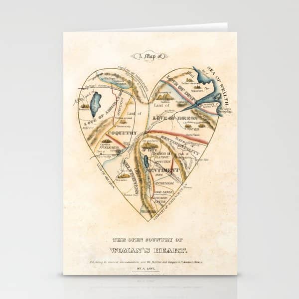 "A Map Of The Open Country Of A Woman'S Heart" By D. W. Kellogg (C. 1833-1842) Stationery Card