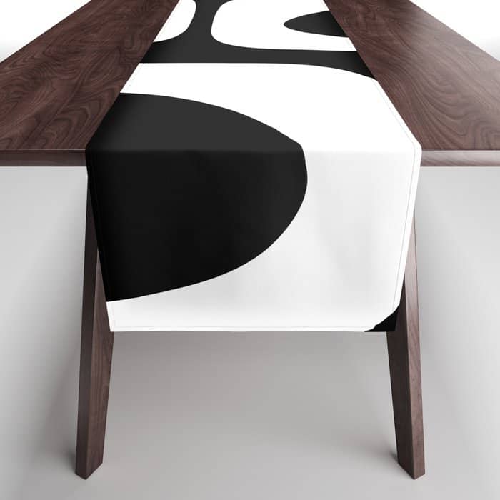 Mid Century Modern Black And White Piquet Abstract Pattern Table Runner